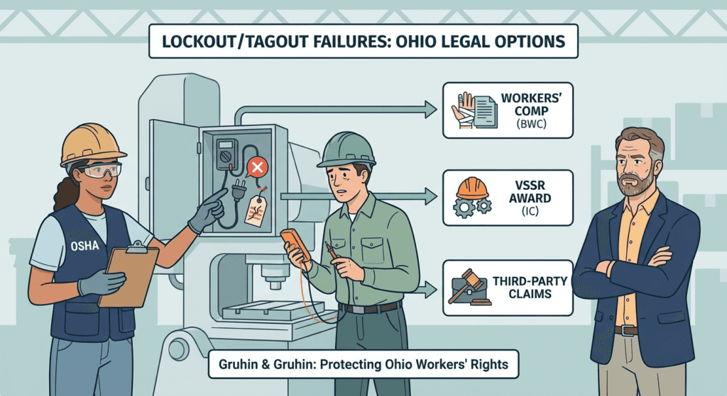 Lockout/Tagout Failures in Ohio Warehouses: Workers’ Comp, VSSR, and Third-Party Claims