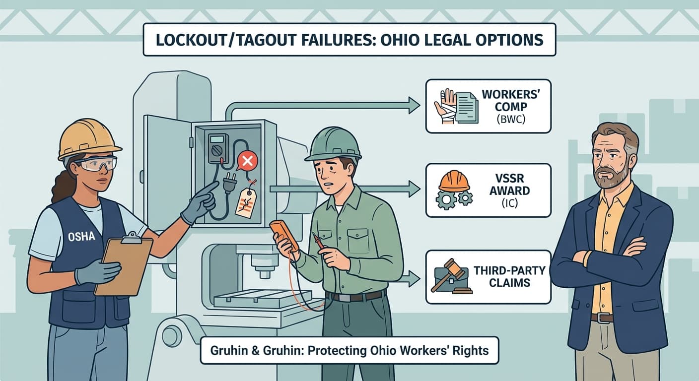 Lockout/Tagout Failures in Ohio Warehouses: Workers’ Comp, VSSR, and Third-Party Claims